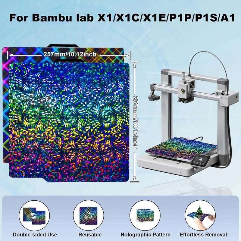 IdeaFormer-3D PEW PES Effect Build Plate for Bambu Lab X1/X1C/X1E/P1P/P1S/P2S/A1, Rainbow Gear+Plaid Flexible Spring Steel Plate 257x257mm Print Bed Removable Platform for Bambu Labs 3D Printers - Image 4